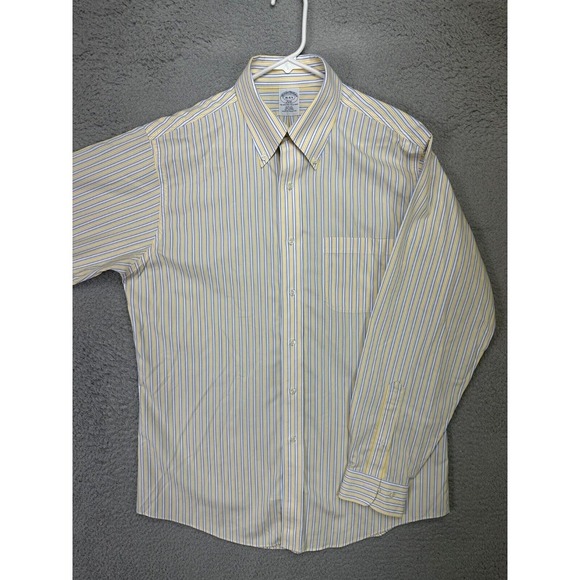 Brooks Brothers Dress Shirt Adult 16 4-5 346 Yellow Balanced Stripes Slim Mens